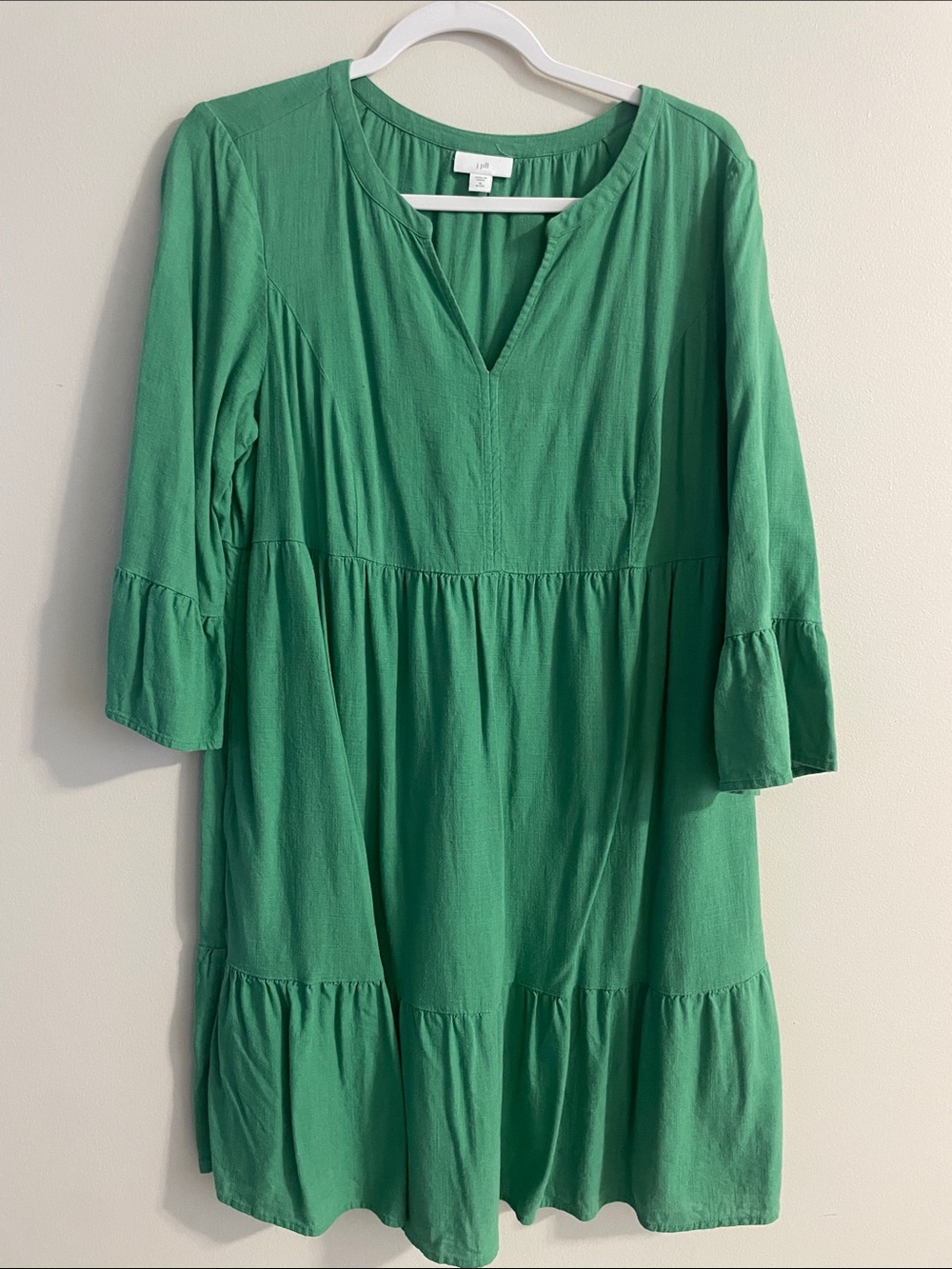 J. Jill Kelly Green V-Neck Tiered Mini Dress